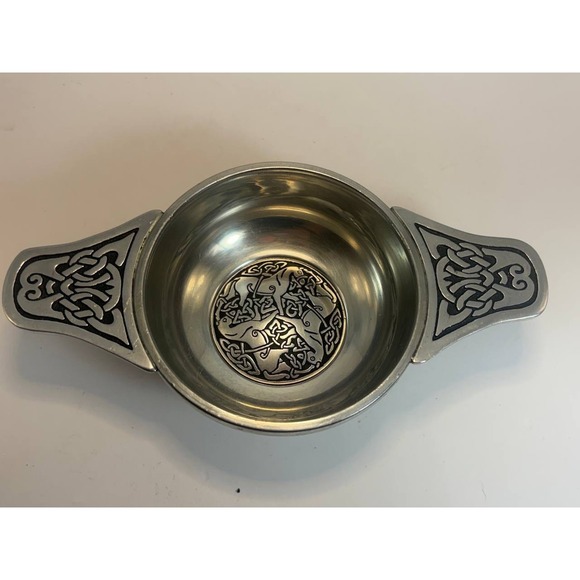 Other - Scottish Pewter Quaich Celtic Knot Horse Medallion Friendship Cup 7.5 Inch